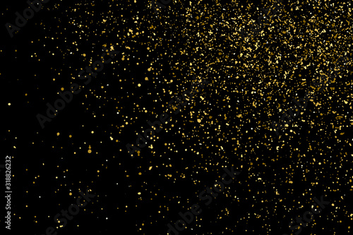 Gold Glitter Texture Isolated On Black. Amber Particles Color. Celebratory Background. Golden Explosion Of Confetti. Design Element. Digitally Generated Image. Vector Illustration, Eps 10.