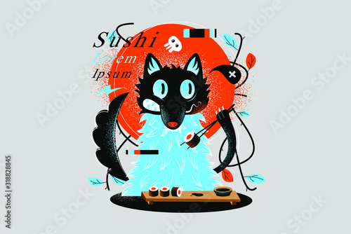 vector flat grain illustration with a sushi photo