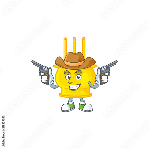 Confident chinese gold incense Cowboy cartoon character holding guns