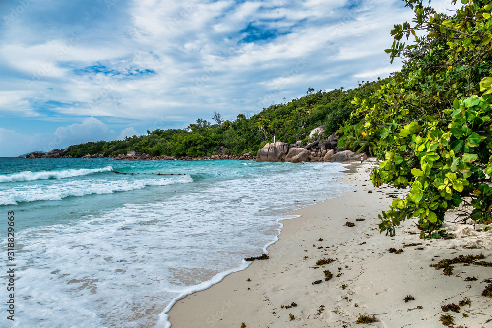 Seychelles, tropical beach Anse Lazio at Praslin island