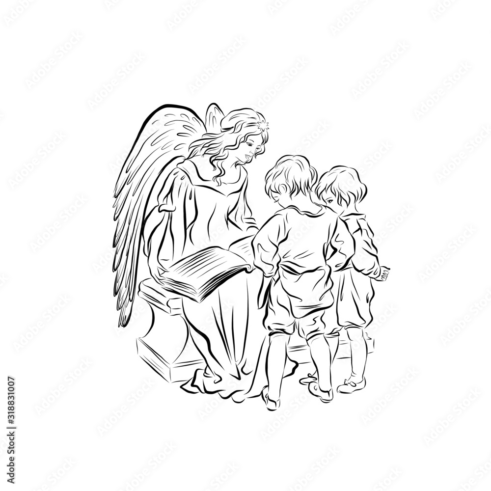 Fototapeta premium angel reads a book with children
