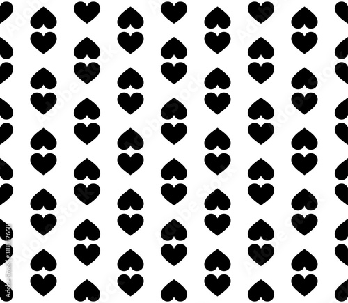 Vector seamless texture. White background and black hearts. Repeatable pattern