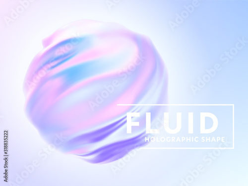 Trendy realistic pattern with holographic 3d shape on blue background for banner design. Fluid shape background. Rainbow background. Design template. Fluid holographic pattern. Vector illustration