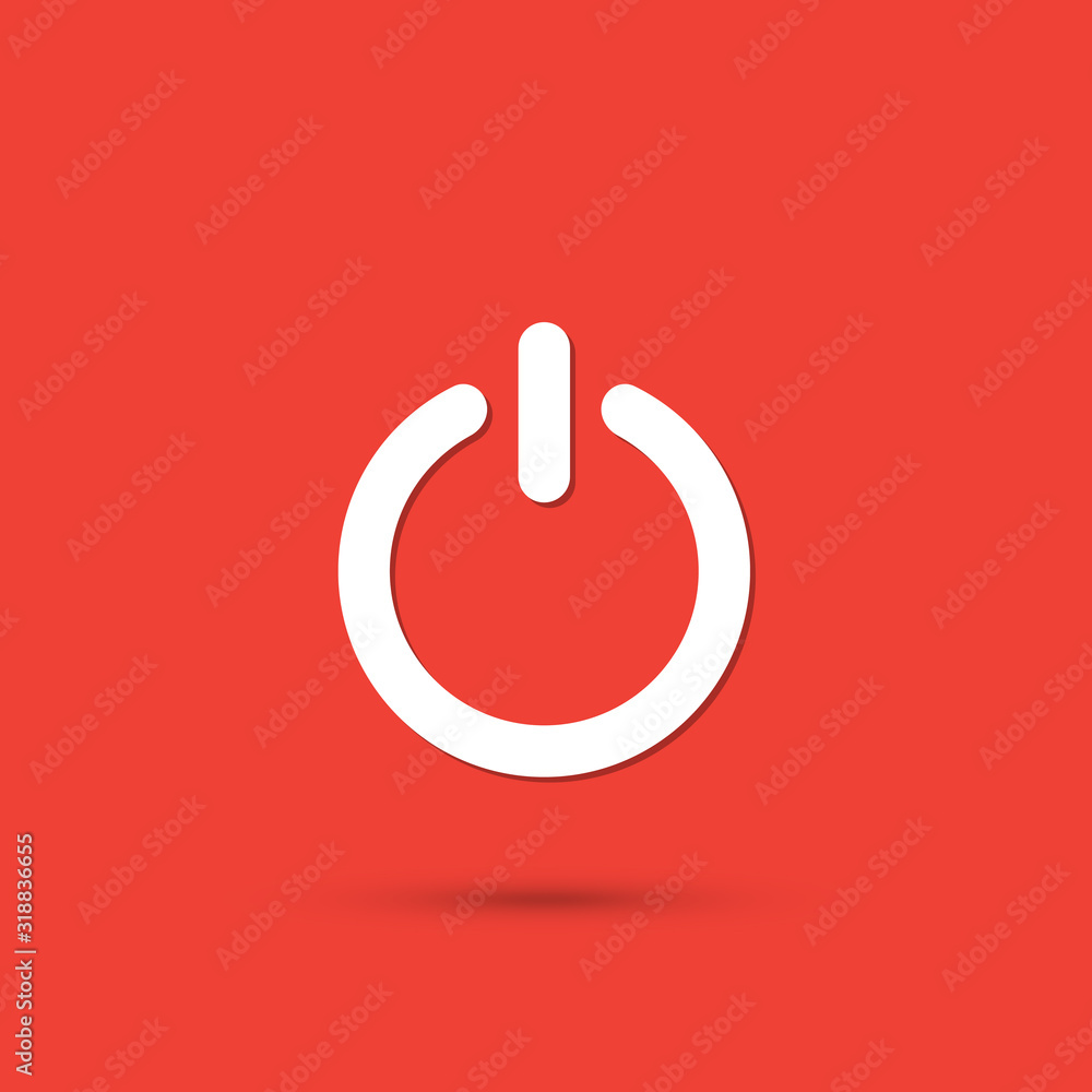 Power button on red background Power button on red background