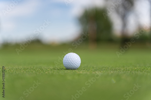 White golf ball on a golf course