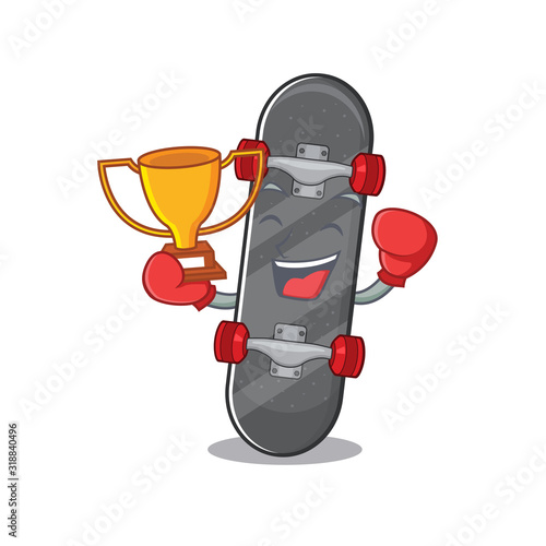 fantastic Boxing winner of skateboard in mascot cartoon style