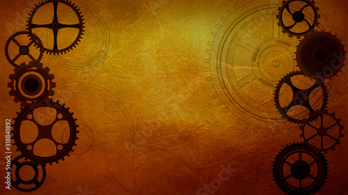 Foto Vintage steampunk cogs gears and wheels, Frame background