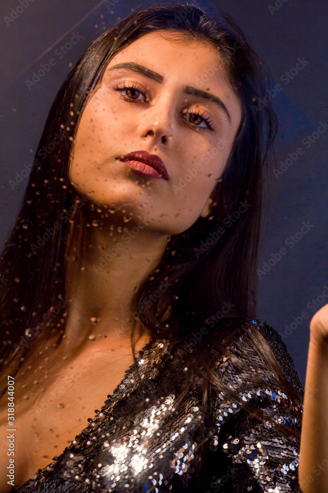 Beautiful young woman portrait outside the window Beautiful young woman portrait outside the window