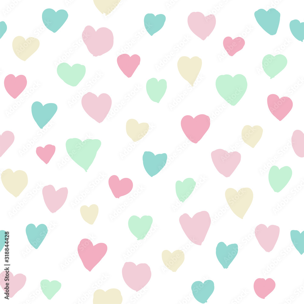 Simple cute heart pastel color doodle seamless pattern background