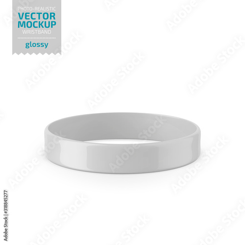White glossy silicone wristband vector mockup.