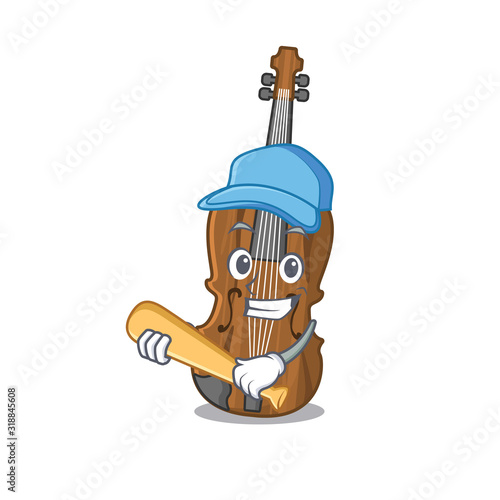 Sporty violin cartoon character design with baseball