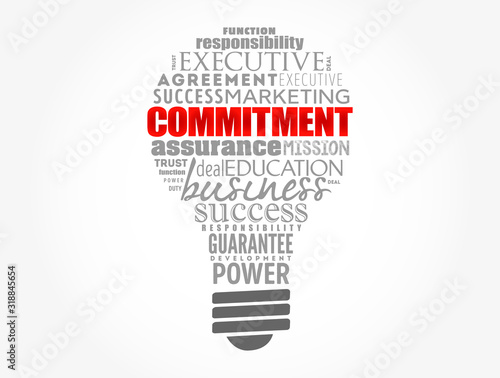 Commitment light bulb word cloud collage, business concept background