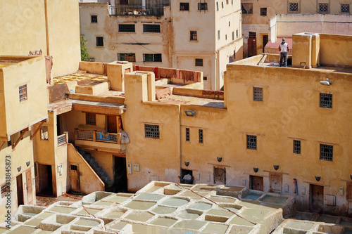 Tanneries of Fes, Morocco, Africa Old tanks of the Fez's tanneries with color paint for leather, Morocco, Africa. photo