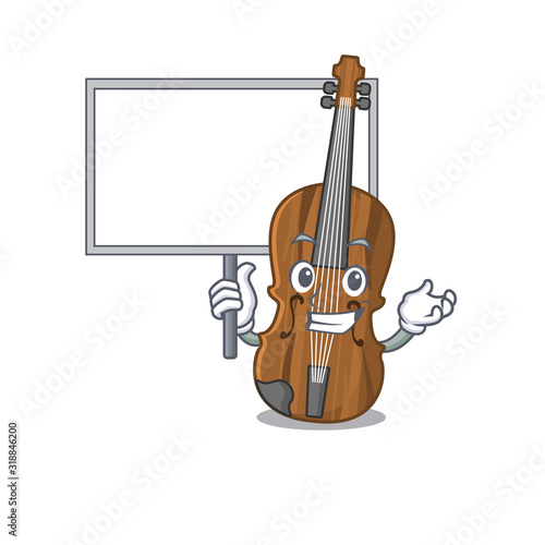 A cute picture of violin cute cartoon character bring a board