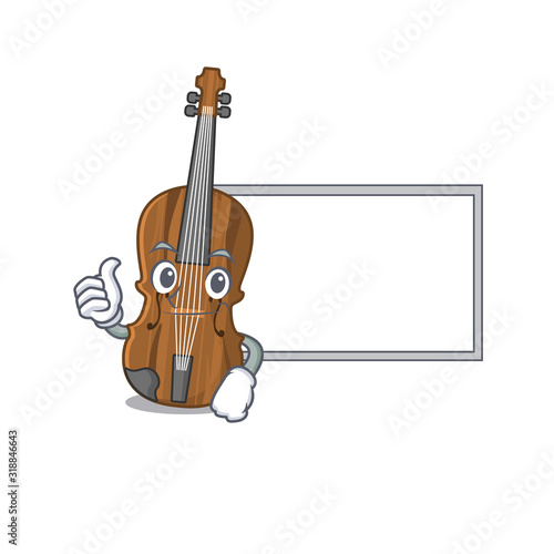 Thumbs up of violin cartoon design with board