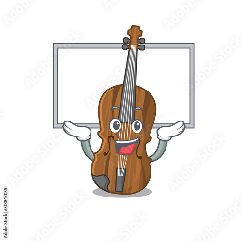 A mascot picture of violin raised up board