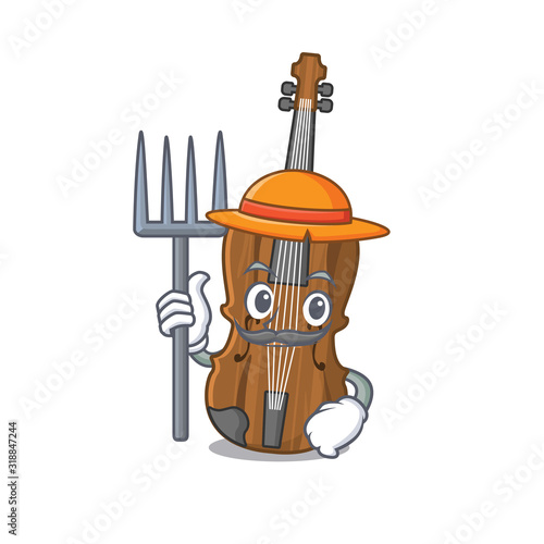 Cheerfully Farmer violin cartoon picture with hat and tools