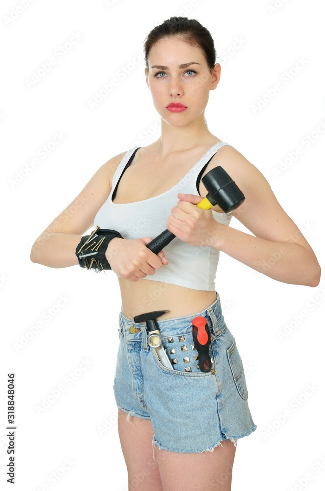 Strong woman with hammer