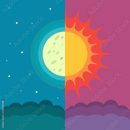 The Sun and The Moon on dual composition as concept of spring and autumn equinox
