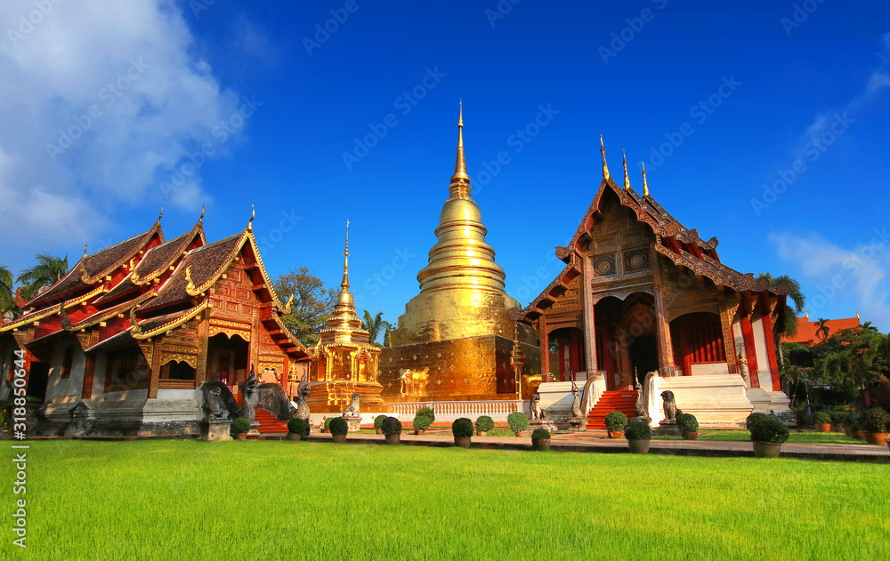 Fototapeta premium Wat Phra Singh temple in Chiang Mai, Thailand. most popular travel destination and attraction for tourist when visit Chiang mai , Thailand.