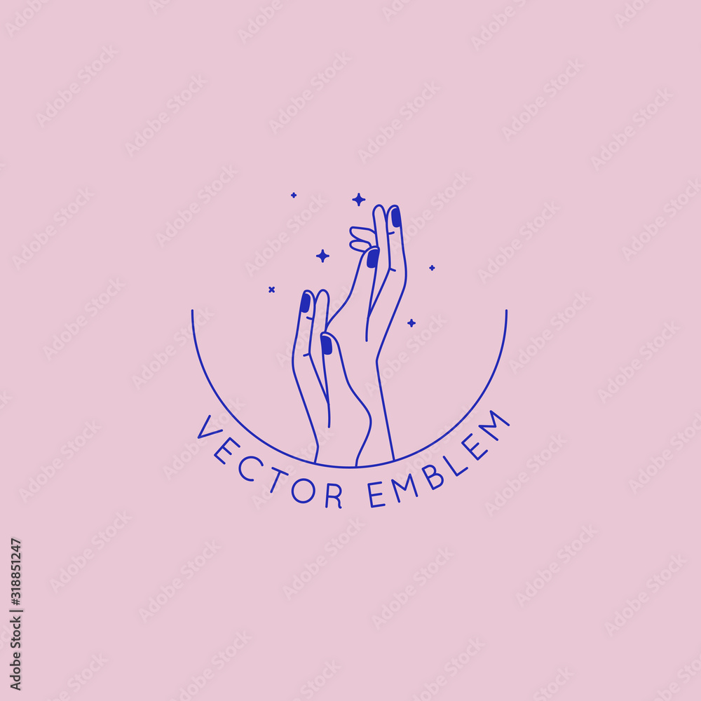 Vector set of abstract logo design template in simple linear style - hands and stars Vector set of abstract logo design template in simple linear style - hands and stars