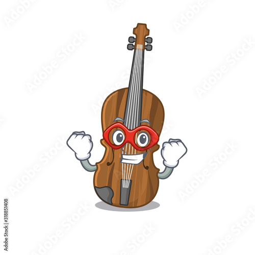 Smiley mascot of violin dressed as a Super hero