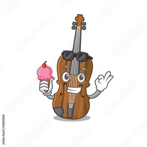 Violin mascot cartoon design with ice cream