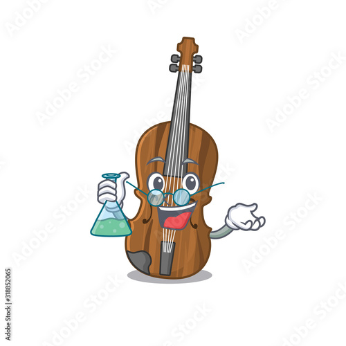 Smart Professor violin cartoon character with glass tube