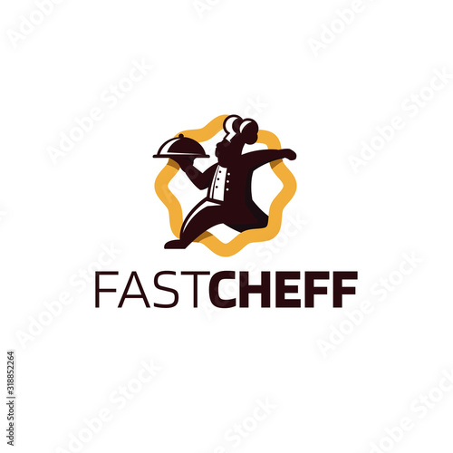 Fast chef logo restaurant food cooking culinary meal delicious menu dishes dinner bakery eat fast delivery express shipping hamburger tasty healthy 