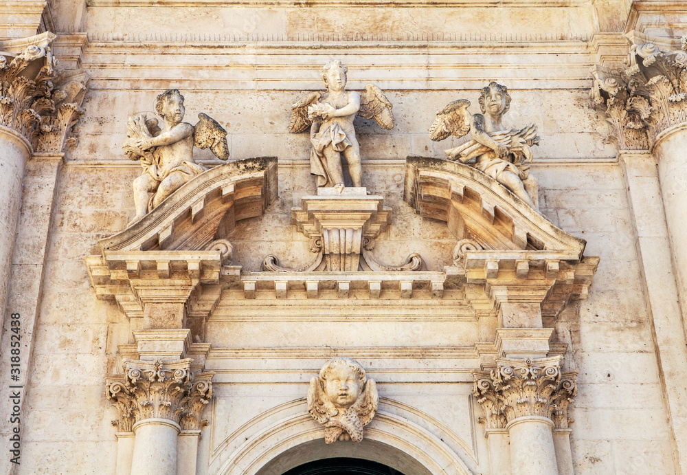 detail of sculpture above the door of entrance into the Church, the fortress Croatia