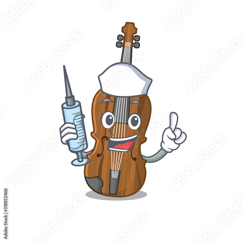 Smiley Nurse violin cartoon character with a syringe