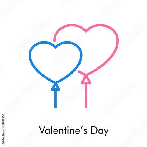 Día de san Valentín. Icono lineal globo en forma de corazón en colores azul y rosa