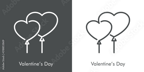 Día de san Valentín. Icono lineal globo en forma de corazón en fondo gris y fondo blanco