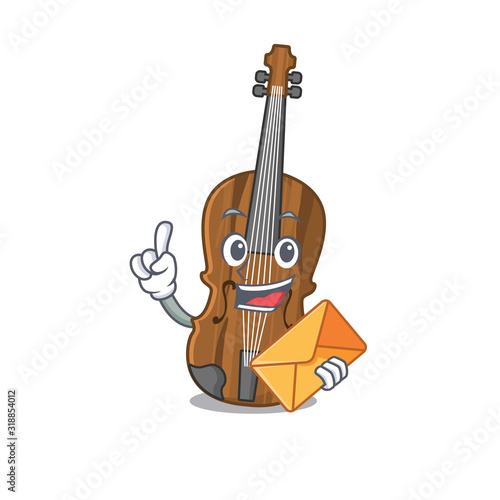 Cheerfully violin mascot design with in envelope