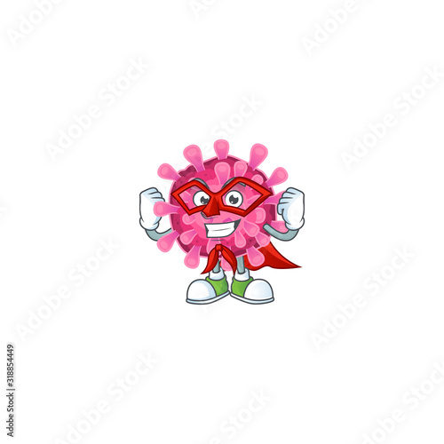 Smiley mascot of corona virus dressed as a Super hero