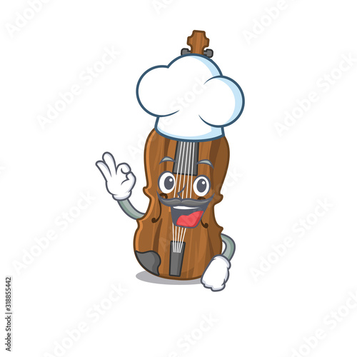 Violin cartoon character wearing costume of chef and white hat