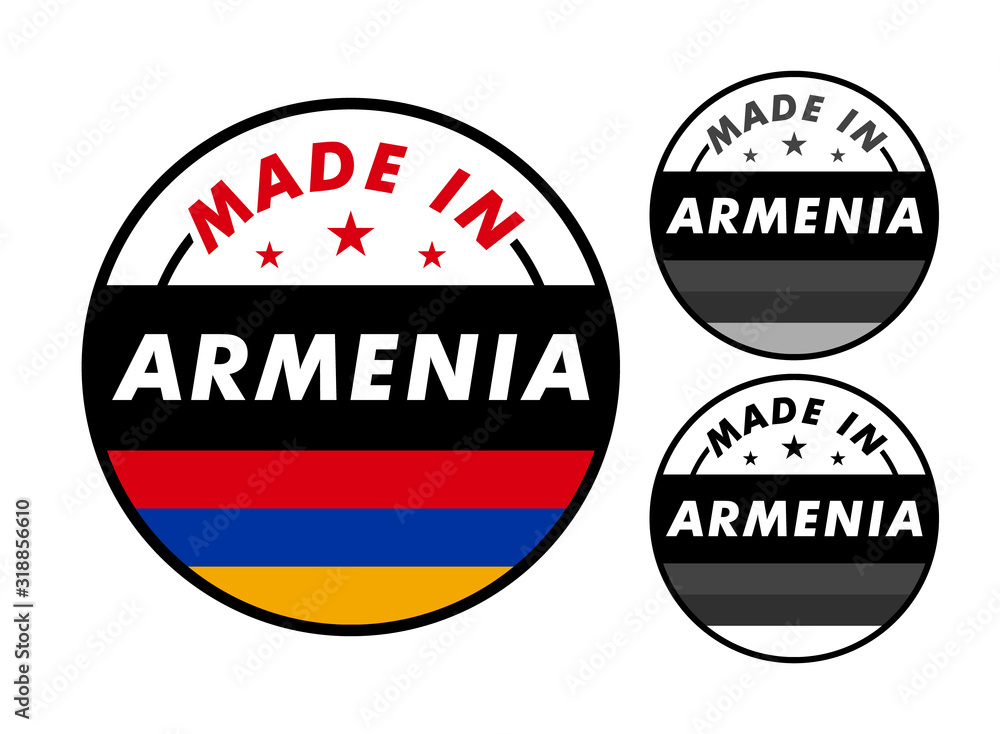 Made in Armenia with and Armenia flag for label, stickers, badge