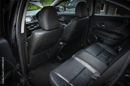Fotografia black leather of back seat interior inside modern vehicle car automobile
