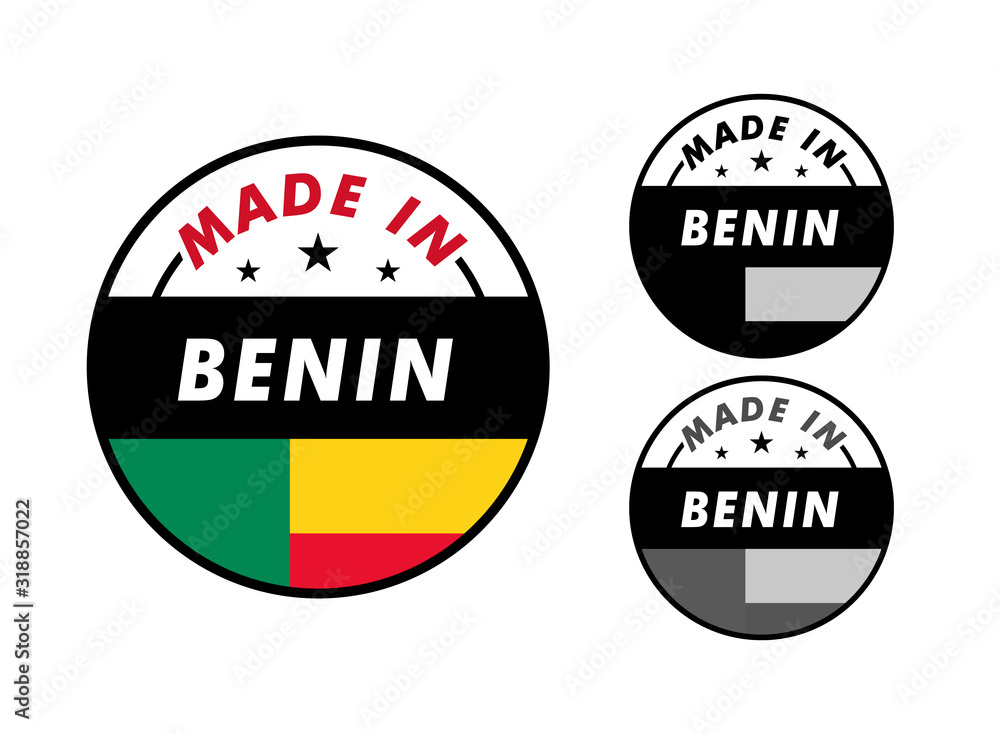 Made in Benin with and Benin flag for label, stickers, badge