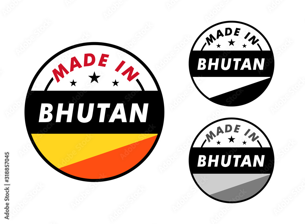Made in Bhutan with and Bhutan flag for label, stickers, badge
