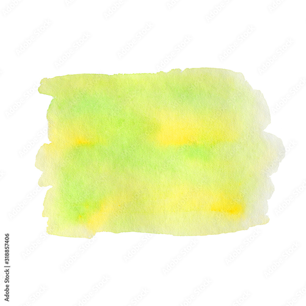 Watercolor hand painted abstract Yellow green background. Subtle ink gradient on textured paper. Creative aquarelle painted spring colors canvas for splash design, invitation, vintage template