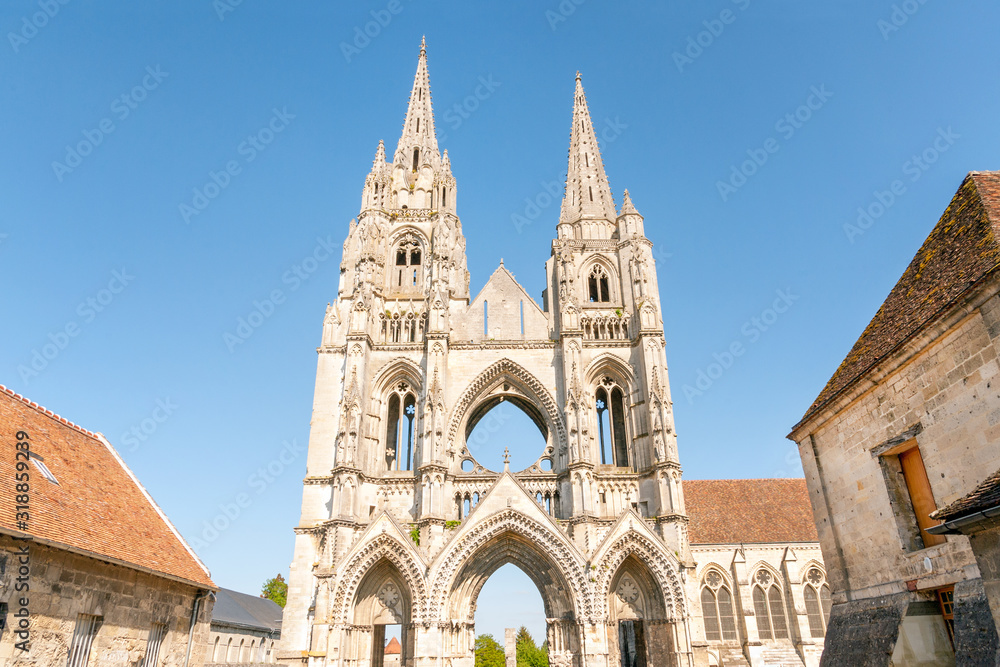 Famous remains of Saint Jean des Vignes abbey, national historic monument near Soissons, France