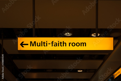 Multi-faith room in departure hall of Heathrow International airport, London, UK