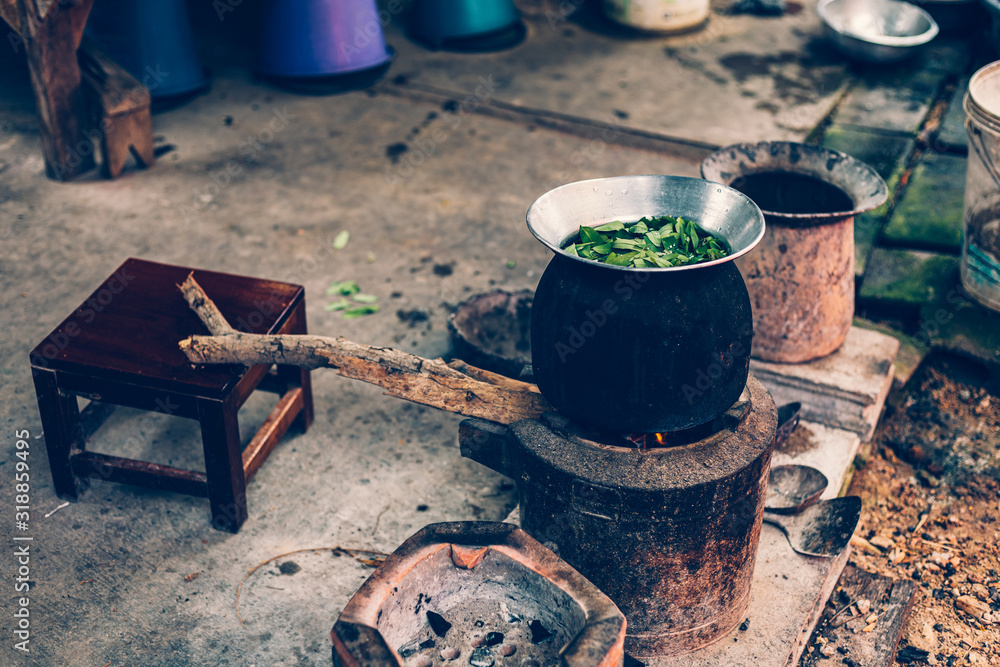 Thai style to make soft-boiled rice Charcoal to cook. Thai style to make soft-boiled rice Charcoal to cook.