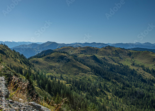 view over the Alps mountain panorama with view of the schneeberg hochkönig in Austria