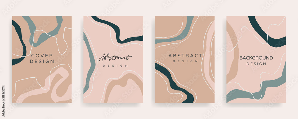 Fototapeta Social media stories and post creative Vector set. Background template with copy space for text and images design by abstract colored shapes, line arts , Tropical leaves warm color of the earth tone