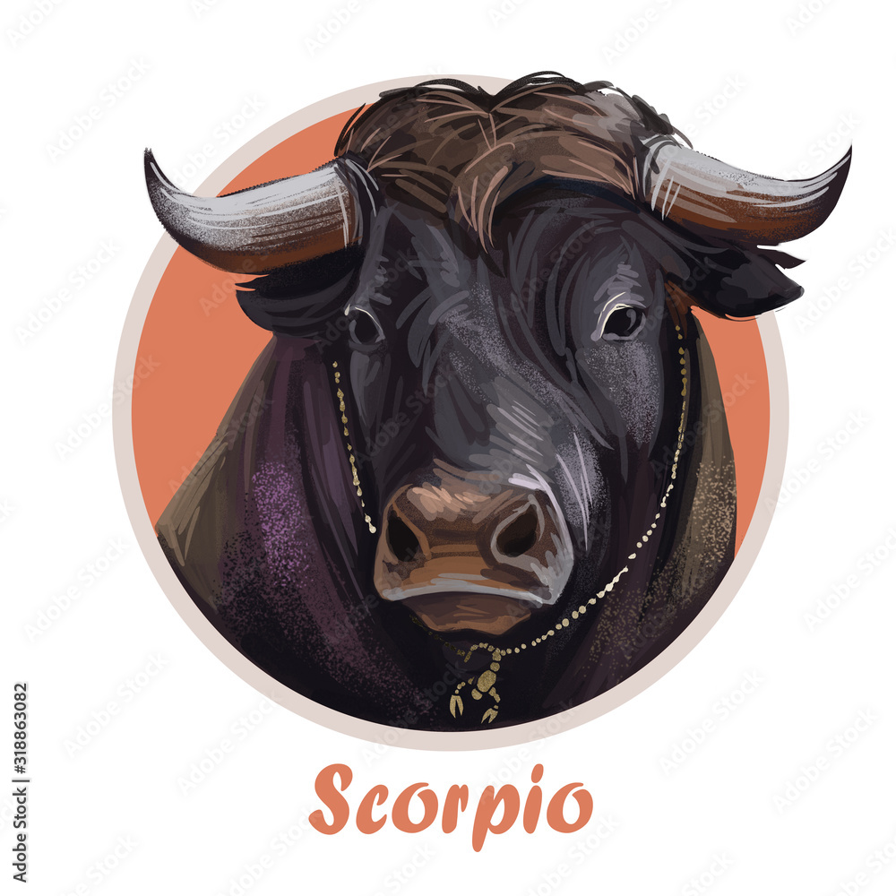 Scorpio metal ox year horoscope zodiac sign isolated. Digital ...