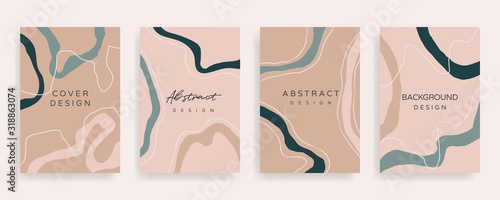 Social media stories and post creative Vector set. Background template with copy space for text and images design by abstract colored shapes,  line arts , Tropical leaves  warm color of the earth tone