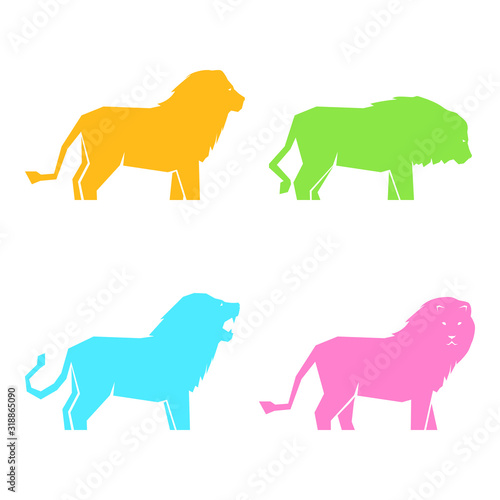 Set of multi-colored lions in different poses  vector illustration