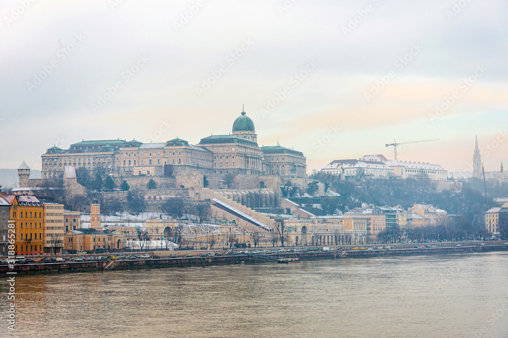 BUDAPEST, HUNGARY - January 16,2018: view of historic architectural in Budapest from Danube